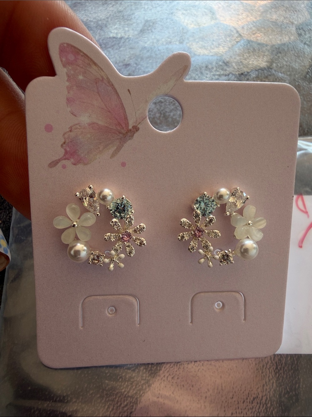 Floral Pearl Crystal Earrings - Women's Jewelry